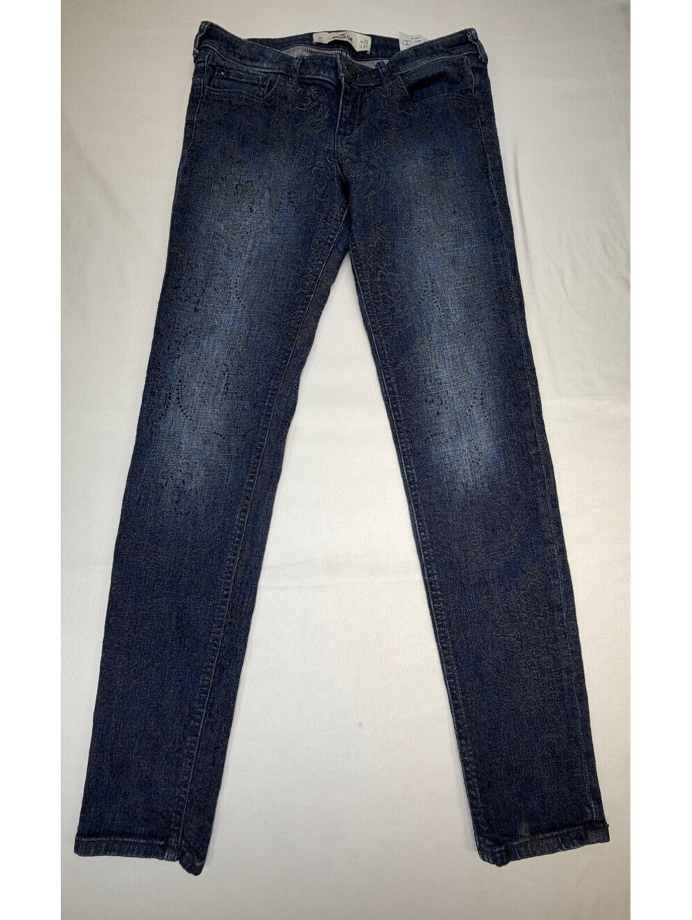 Hollister Men's Skinny Jeans Dark Wash Paisley Damask Pattern Size 28x31 Blue